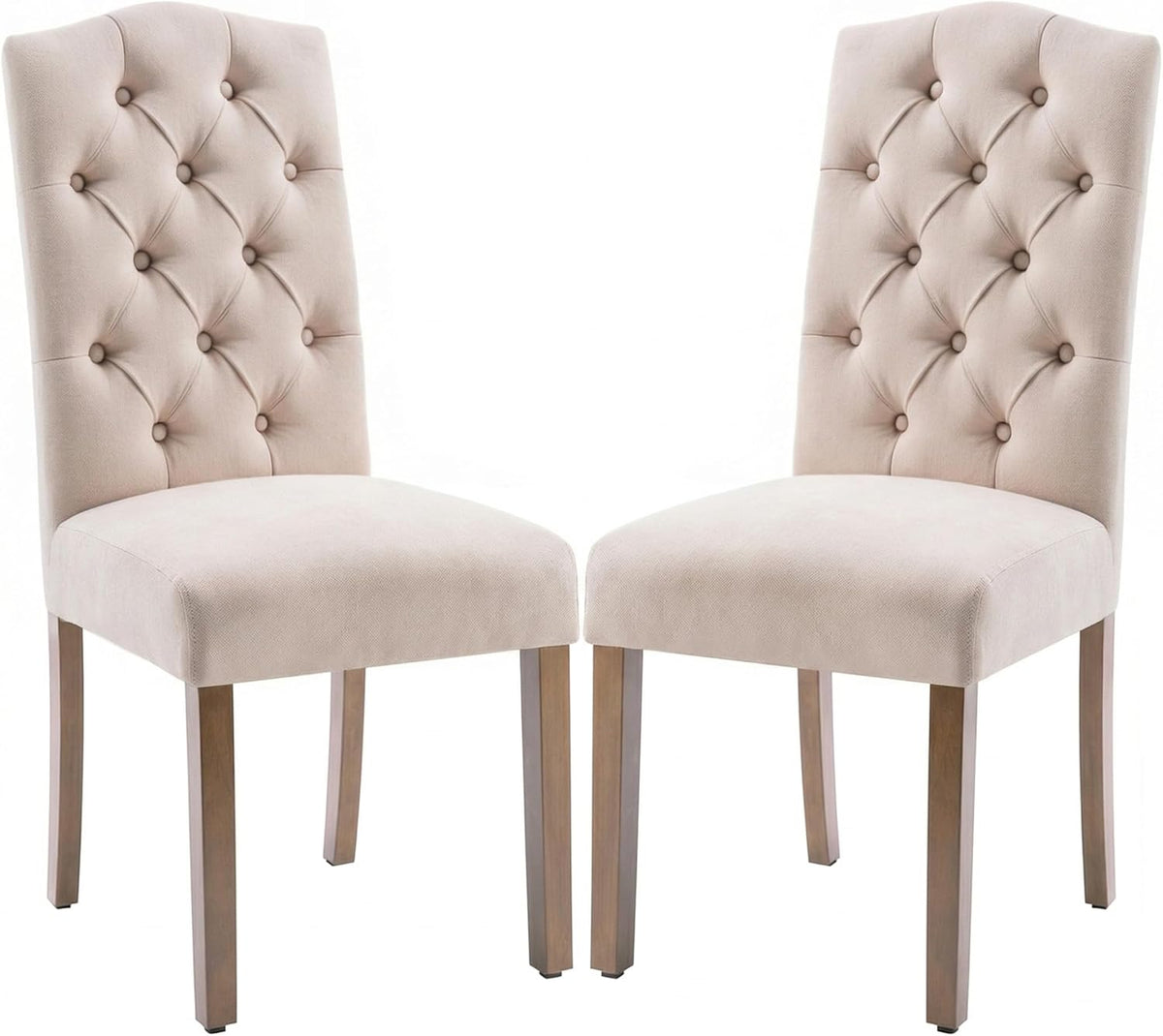 Tufted Upholstered Parsons Dining Chair Set Fabric Diner Accent Stylish Modern Kitchen Living Room with Button Sturdy Solid Wood Legs, 2-Pack