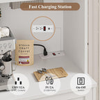 HOSTACK 75" Kitchen Pantry Storage Cabinet, Coffee Bar Hutch Cabinet, White | Tall Pantry Cabinet with Charging Station / Wide Countertop / Glass Doors / Wine Rack / Cup Holder / Drawers, Dining Room