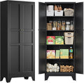PEUKC 75" Farmhouse Metal Storage Cabinet with Doors and 4 Adjustable Shelves, Large Pantry Organizer for Kitchen, Dining Room, and Living Room,Assemble Require(Black)
