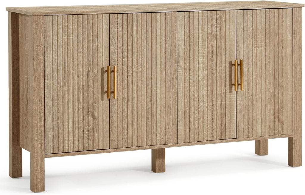 ECOTOUGE Natural 4-Door Fluted Buffet Cabinet with Storage