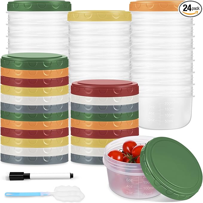 24pcs 10 oz Small Plastic Containers with Lids, Salad Dressing Container Reusable Small Food Storage Containers for Meal Prep, Leakproof, Microwave Dishwasher Freezer Safe, BPA-Free