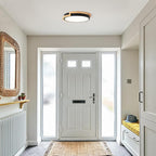 Dimmable Wood LED Flush Mount Ceiling Lights, 5CCT 2700K-6000K Black Hallway Lighting Fixtures, Minimalist Circular Ceiling Lamp for Bedroom Laundry Room Kitchen Entryway