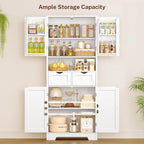 TEENFON Kitchen Pantry Cabinet with Adjustable Shelf, Tall Storage Cabinet with 2 Drawers & 4 Door Shelves, Food Pantry Cabinets, for Kitchen, Dining Room, Living Room, White