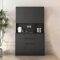 74"Kitchen Pantry Cabinet with Charging Station,Freestanding Buffet Cupboards Sideboard with Drawer,Modern Pantry Cabinet with Microwave Stand for Kitchen,Living Room,Dinning Room,White (Black)