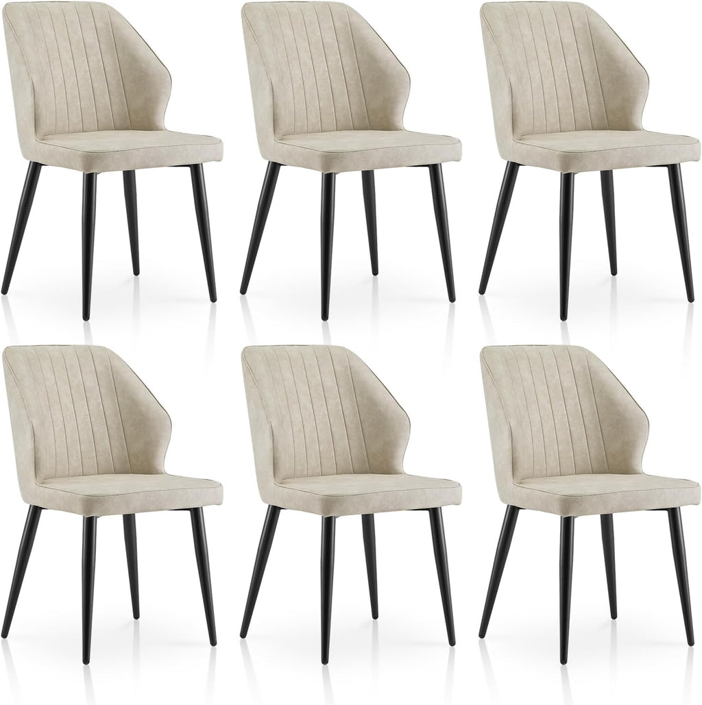 TUKAILAi Modern Dining Chairs Set of 6, Faux Leather Upholstered Kitchen Chairs with Curved Backrest & Metal Legs, Comfy Accent Side Chairs for Guest Reception Restaurant Commercial (Cream)