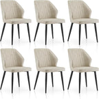 TUKAILAi Modern Dining Chairs Set of 6, Faux Leather Upholstered Kitchen Chairs with Curved Backrest & Metal Legs, Comfy Accent Side Chairs for Guest Reception Restaurant Commercial (Cream)