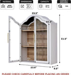 FIMELLO 23.6’’W Wave Design Arched Wall Cabinet, Bathroom Cabinet with Glass Doors Adjustable Shelf, Above Toilet Cabinet, Kitchen Wall Cabinet, Wall Bookshelf, White Grain