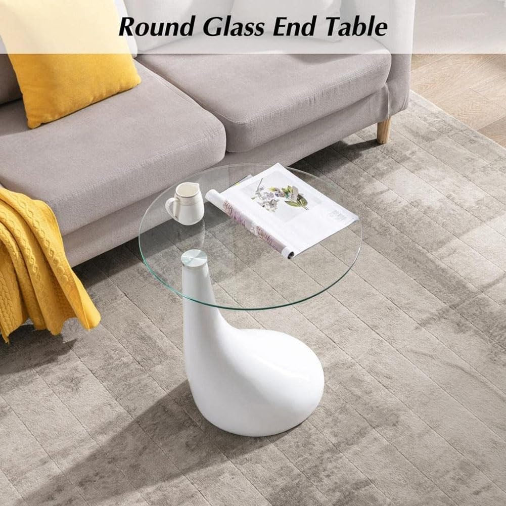 Etlegor Modern Round Glass Coffee Table, Tempered Glass End Table Accent Side Table for Living Room, Bedroom Office ﻿(Black)