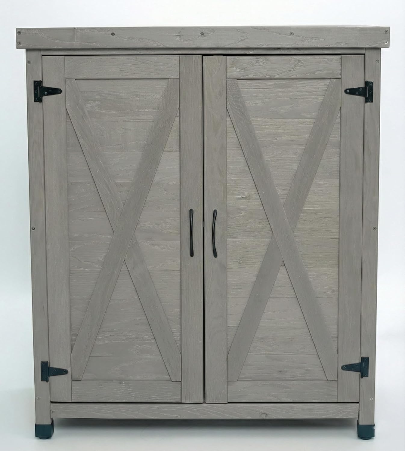 31" Weatherproof Small Storage Cabinet, Storage Cabinets with Premium Hemlock Wood, Tool Cabinet with Magnetic Door for Patio & Garage, Gray