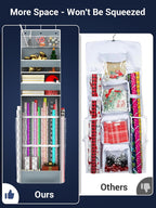 Hanging Gift Wrapping Paper Storage, Christmas Wrapper Bag Container, Long Craft Roll Organizer, Present Wrap Holder for Closet, Door (Gray)