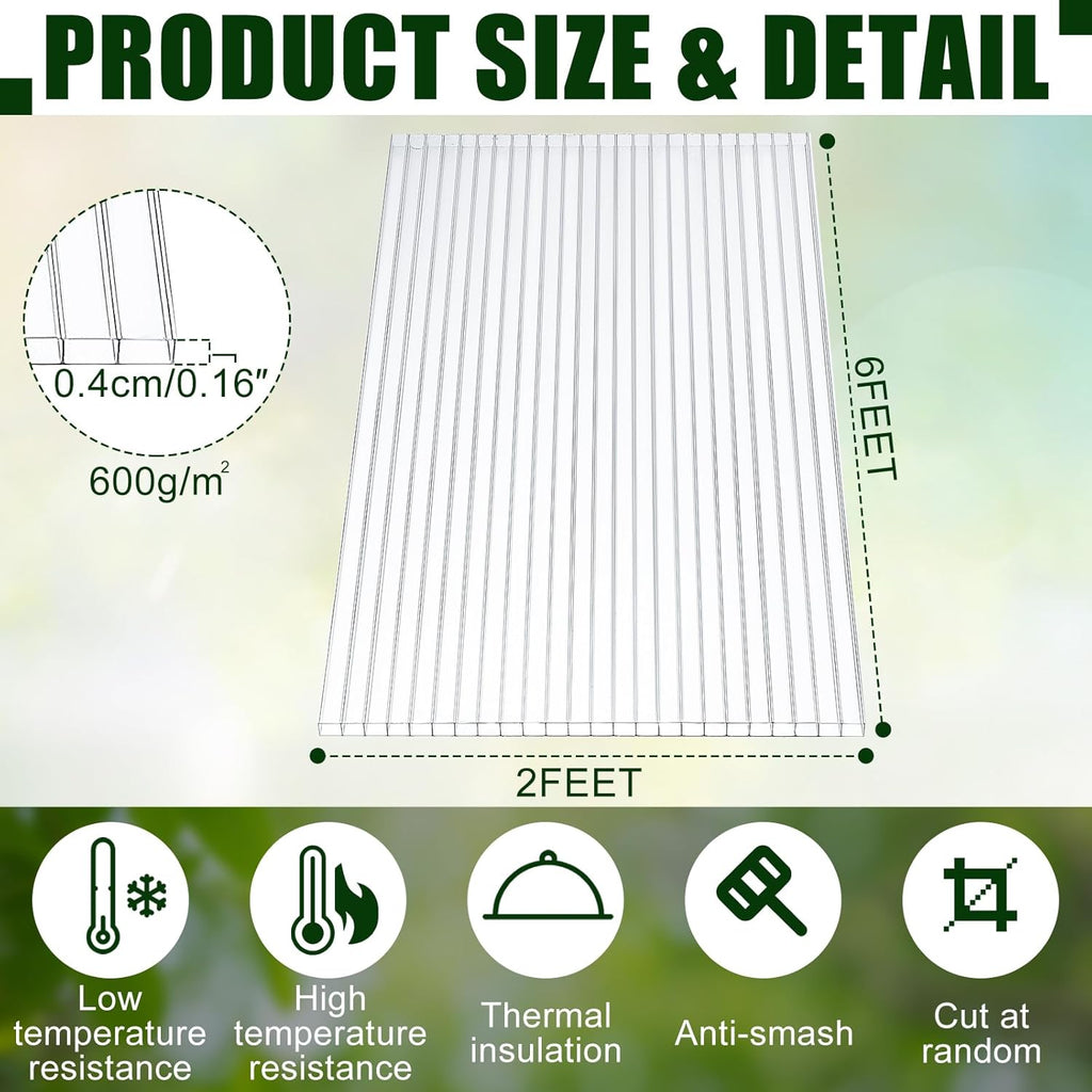 Tatuo 5 Pack 6' x 2' x 0.16'' Polycarbonate Greenhouse Panels Polycarbonate Sheets Twin-Wall Roof Panels Waterproof UV Protected Clear Corrugated Plastic Roofing for Greenhouse Replacement