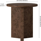 Henn&Hart 20" Scandinavian Round Wooden End Table, Side Table, Nightstand with X-Base for Living Room, Office, Family Room, or Bedroom, Walnut Burl