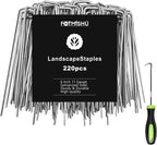 FOTMISHU Landscape Staples 6 Inch 220Pcs Garden Stakes, Galvanized Lawn Pins Spray Coating Yard Ground Spikes, U-Type Staples for Weed Barrier Anchoring Outdoor Tents Hoses