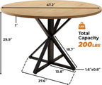 GarveeHome 47 Inch Round Dining Table for 4-6, Circle Kitchen Table with Pedestal Base, Farmhouse Wooden Dining Table for Small Spaces, Kitchen & Dining Room, Living Room-Oak/Only Table
