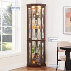 69" H Lighted Corner Curio Cabinet, 5-Tier Curio Glass Display Cabinet with Door & Adjustable Glass Shelves, Wooden Display Showcase Corner Storage Cabinet for Living Room (Dark Cherry)