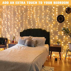 JMEXSUSS 600 LED Christmas Curtain Lights Outdoor, 9.5x19.6ft Christmas String Light Plug in with Remote, 8 Modes Wall Hanging Lights for Bedroom Party Backdrop Wedding Xmas Decor, Warm White