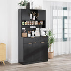 Kitchen Pantry Cabinet with Storage & Pegboard, 71" Tall Hutch Storage Cabinet with Power Outlets, Freestanding Food Pantry with Microwave Stand Spice Rack for Dining Room - Black