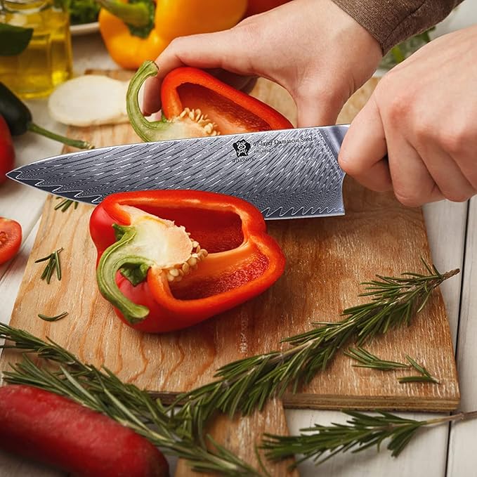 WILDMOK Chef Knife,8 inch Damascus Japanese Chef Knife, professional sharp Damascus kitchen knife,Red Resin Handle Kitchen Cooking chef's knives