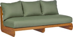 Merax Outdoor Acacia Wood Sofa with All-Weather Cushions, Patio Low 3-Seater Lounge Sofa for Porch, Lawn, Backyard, Balcony, Green+Teak