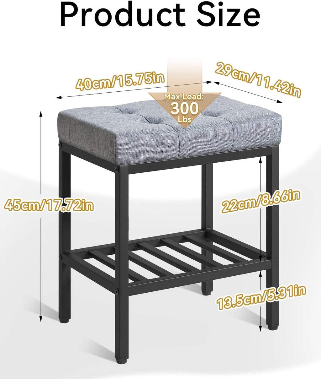 IBUYKE Rectangular Makeup Stool with Adjustable Feet and Storage Space, Footrest Chair, Linen Seat Vanity Stool, Multi-Use as Small Side Table or Ottoman, for Bedroom, Blue Gray WBD017L