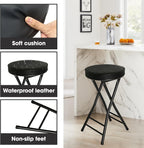 Folding Stool,24 Inch Foldable Portable Height Bar Stools Chair | Adult Tall Collapsible Leather Padded Chair for Kitchen Living Room Garden Camping Fishing