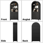 Arched Pantry Cabinet, 71" Kitchen Pantry Cabinet with Smooth Gliding Drawers and Adjustable Shelf, Wood Storage Cabinets Anti-Tipping, Modern Farmhouse for Living Room, Dining Room (Black)