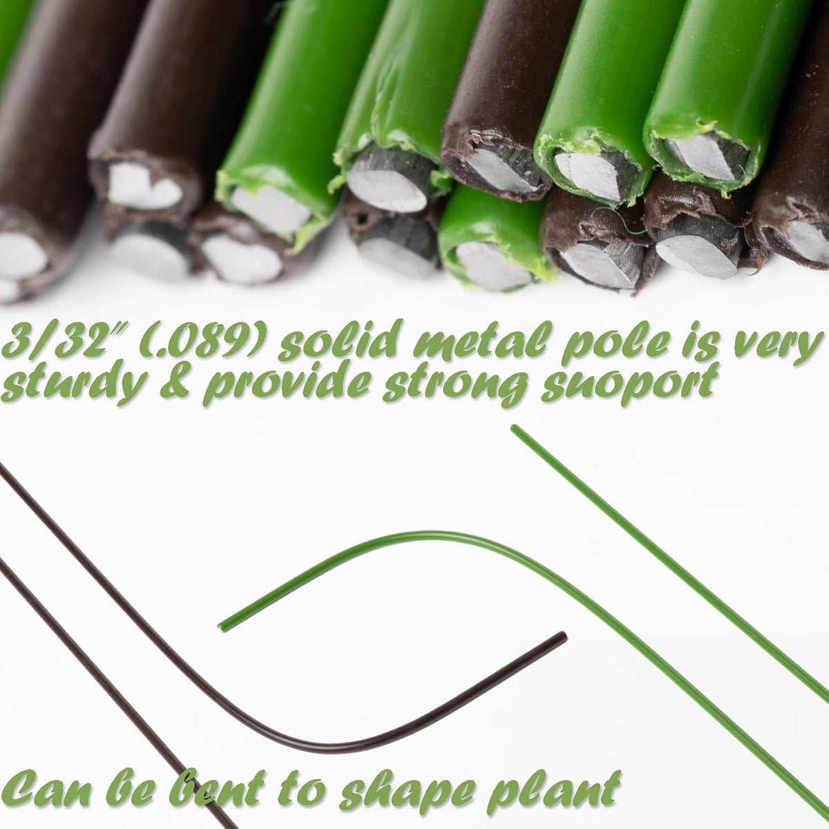 10-PCs 15-3/4" Plastic Coated Orchid Stakes for Plants Support, Bendable Orchid Support Stakes - Green
