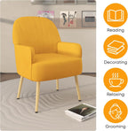 Velvet Accent Chair, Mid Century Modern Accent Chairs for Living Room, Comfy Upholstered Armchair with Metal Legs for Bedroom/Apartment/Office/Waiting Room, Golden Yellow