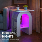 FIMELLO 19" End Table Set of 2 with Marble Top, Modern Arched Night Stand Nightstands with RGB Lighting, Bedroom Nightstand, Side Table with Storage for Living Room & Bedroom