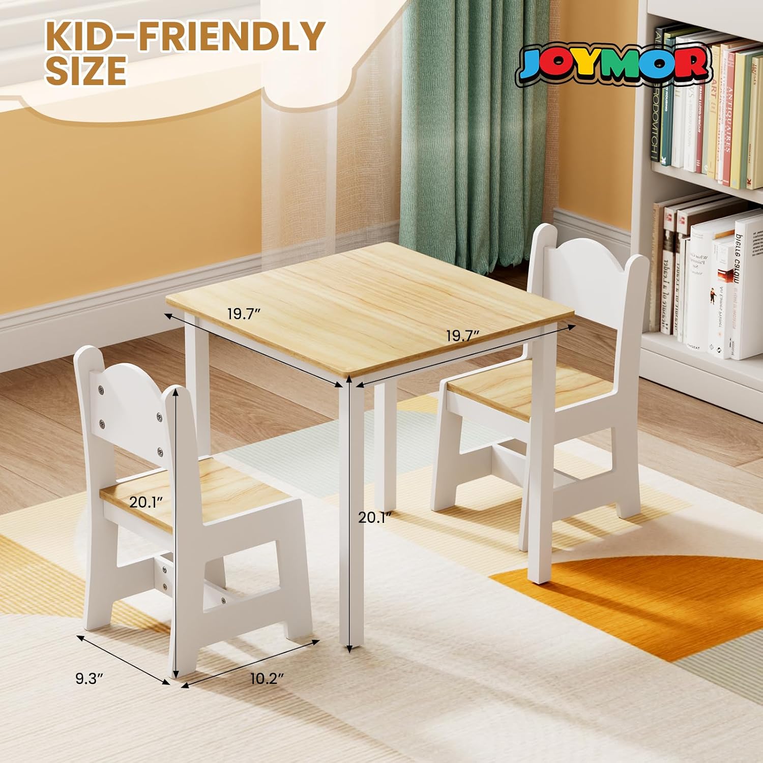 JOYMOR Kids Table and Chairs, Toddler Table and Chair Set for Ages 1-3, Wooden Activity Table with Chairs, Perfect for Arts, Crafts and Nursery Use