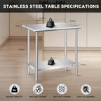 Stainless Steel Table, Stainless Table for Prep & Work 30x18x33 Inch, Commercial Metal Table for Restaurant Kitchen Hotel Garage