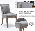 Modern Dining Chairs Set of 2, Fabric Upholstered High Back Chairs with Nailhead Trim and Curved Solid Wood Legs, Sillas de Comedor Accent Chairs for Dining Room, Gray