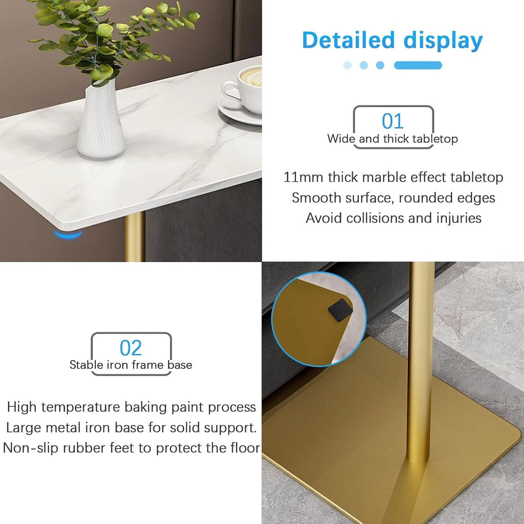 Drsyffsup Outdoor Coffee Table Side End Table with Marble Effect Top and Gold Metal Base C Shaped Modern Sofa End Table Work Desk for Couch Living Room Bedroom (Size : 48x33x65cm)