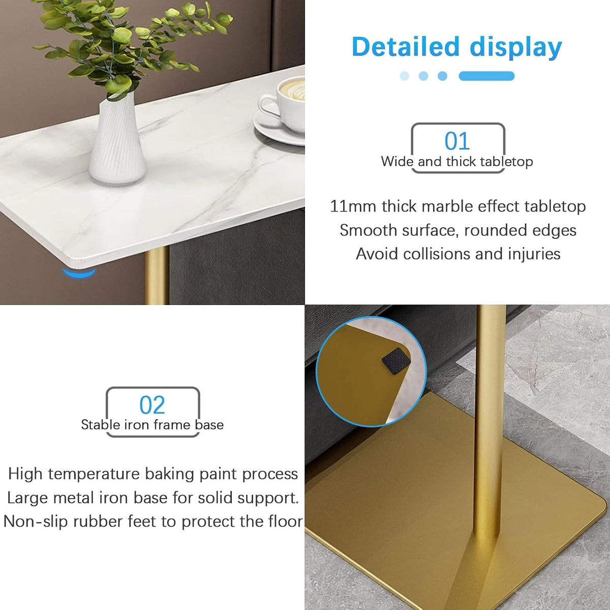 Drsyffsup Outdoor Coffee Table Side End Table with Marble Effect Top and Gold Metal Base C Shaped Modern Sofa End Table Work Desk for Couch Living Room Bedroom (Size : 48x33x65cm)