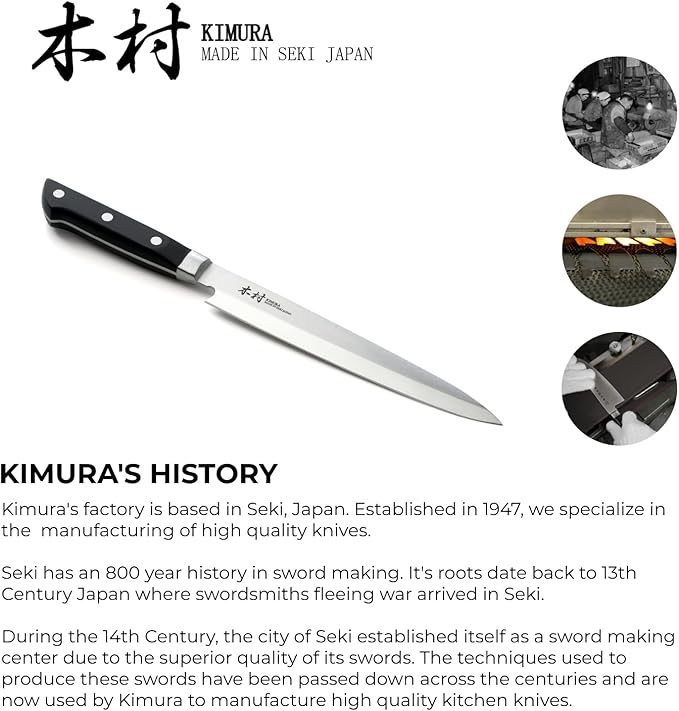 Kimura Sushi Knife, [Made in Japan], 8 inch Professional Chef Knife, Ultra Sharp High Carbon Molybdenum Stainless Steel Kitchen Knives, Chefs Knives with Ergonomic Handle - Japanese Sashimi
