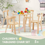 Kids Table and 4 Chairs Set - Round Table and Chair Set for Children, EN71 Certified, Birch Veneer - Wooden Dining Play Set for Children, Durable Wooden Play Table and Chairs, Solid Wood