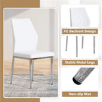 White Dining Chairs Set of 6, Modern PU Leather Kitchen Chairs with Soft Cushion and Silver Chrome Metal Legs, Waterproof and Easy to Clean, Armless Dining Chairs for Dining Room,Kitchen