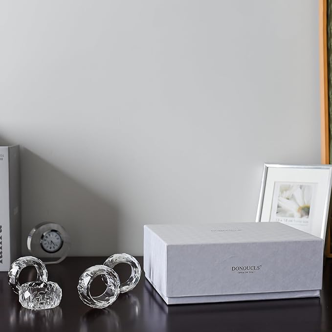 Crystal Napkin Rings Holders - 2 Inch Set of 4, Party Wedding Set Christmas Decorations for Table Dinner