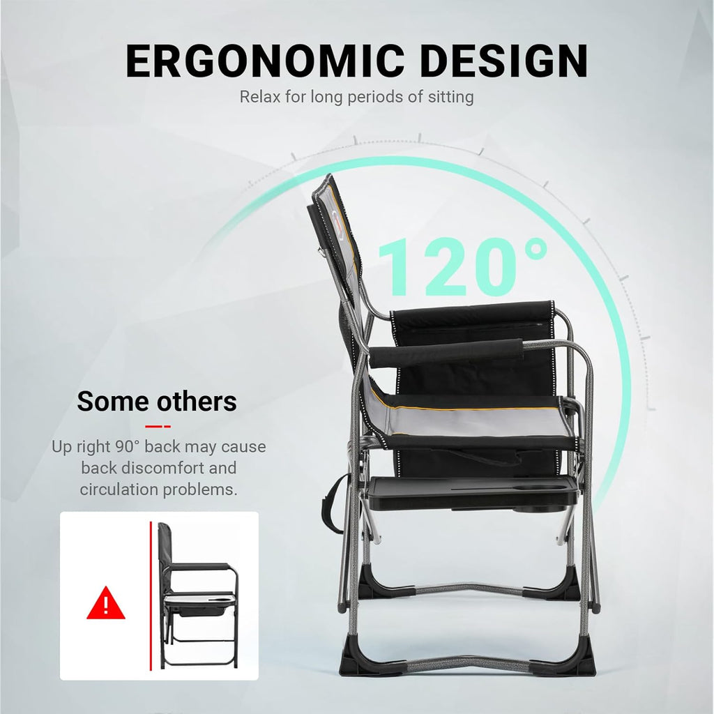 Overmont 2PCS Oversized Lightweight Camping Chair - Portable Comfortable Heavy Duty Foldable Directors Chairs with Side Table & Cooler Bag for Outside Camp Beach Picnic Lawn and Fishing Support 400lbs