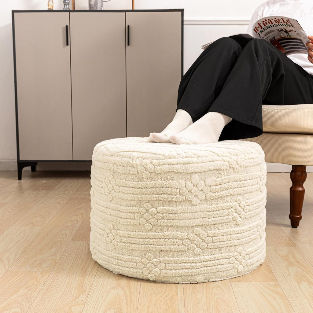 Asuprui Ottoman Foot Rest,Linen,All-in-one Foam Pouf Footstool 20x14 in | Footstool Ottoman,Stuffed Pouf Ottoman,All-in-one Foam Filler, Footrest,Beanbag Chair,Cozy Lounging, Floor Pouf & Chic Decor