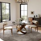 POVISON 51" Modern Round Dining Table, Glass Round Kitchen Table for 4, Tempered Glass Dining Room Table top with Bronze X Carbon Steel Base (Dining Table Only)