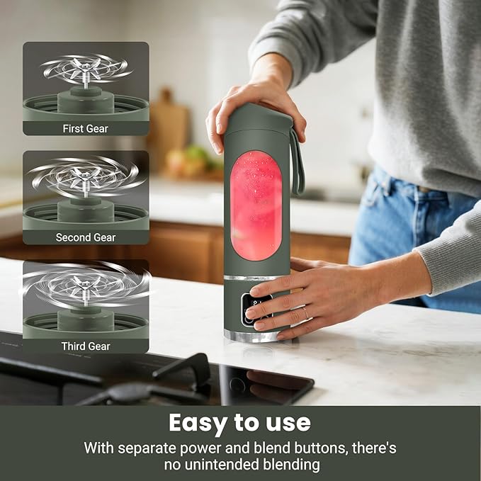Portable Personal Electric Blender，500ML Portable Shakes and Smoothies Blender，Small Blenders、Mixing、Compact、Convenient and Versatile(Green)