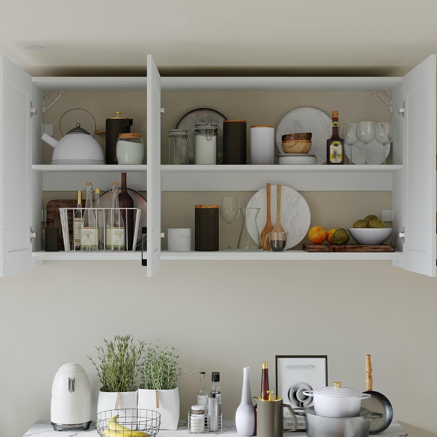 Timechee Modern Kitchen Pantry Storage Cabinet with Wall Cupboard Set, Large Pantry Cupboard Cabinet with Doors and Shelves, Drawers, Kitchen Storage Buffet Sideboard Set for Dining Room, Living Room