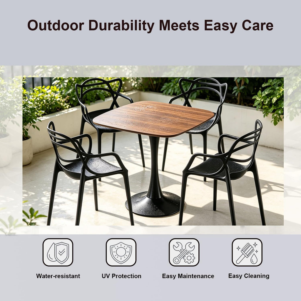 Table with 4 Chairs for Small Spaces, Pedestal Base Table | Easy Maintenance，UV Protection，Single-pedestal square dining table，Stackable for Easy Storage