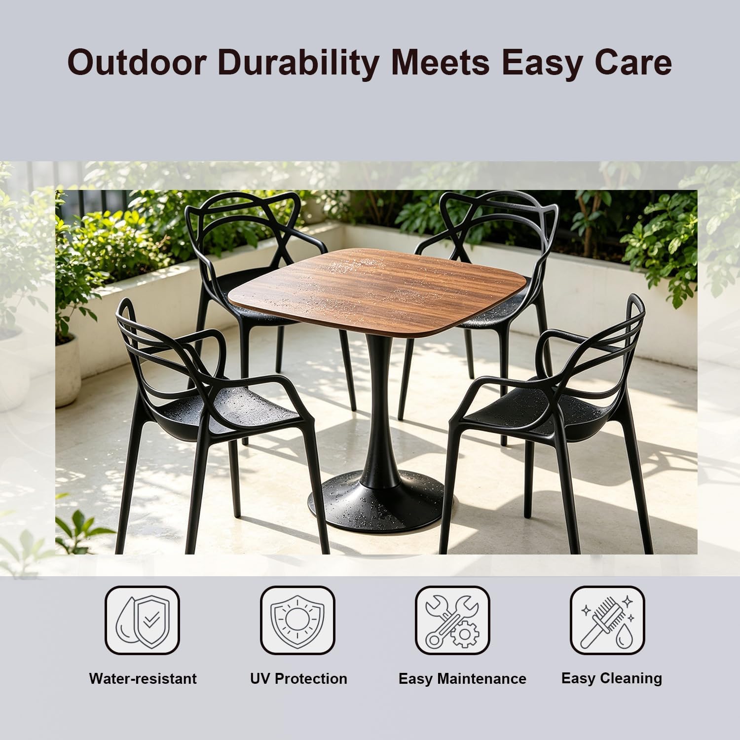 Table with 4 Chairs for Small Spaces, Pedestal Base Table | Easy Maintenance，UV Protection，Single-pedestal square dining table，Stackable for Easy Storage