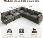 111.4" V-Shaped 5-Seat Sectional Cloud Couch, Chenille Soft Set, Grey | Customizable layout, suitable for living room, bedroom & apartment, comfortable deep seat