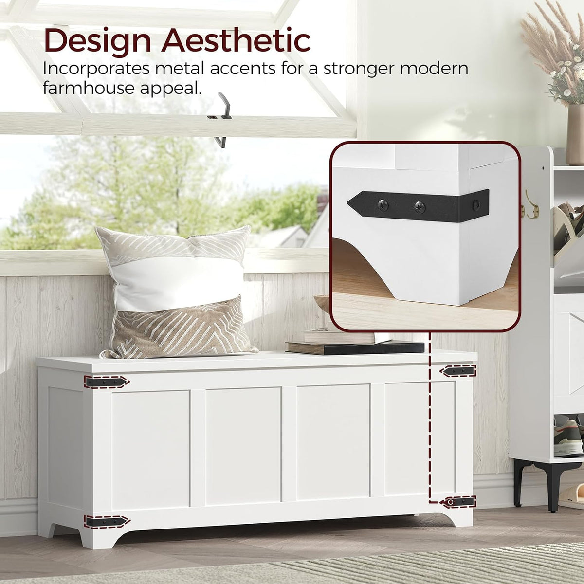 MAHANCRIS 47.2" Storage Chest Extra Large, Wooden Storage Bench with 2 Safety Hinges, Entryway Shoe Bench, 47.2x15.7x19.7 Inch, Easy Assembly, Storage Trunk for Living Room, Bedroom, White SCBW4901