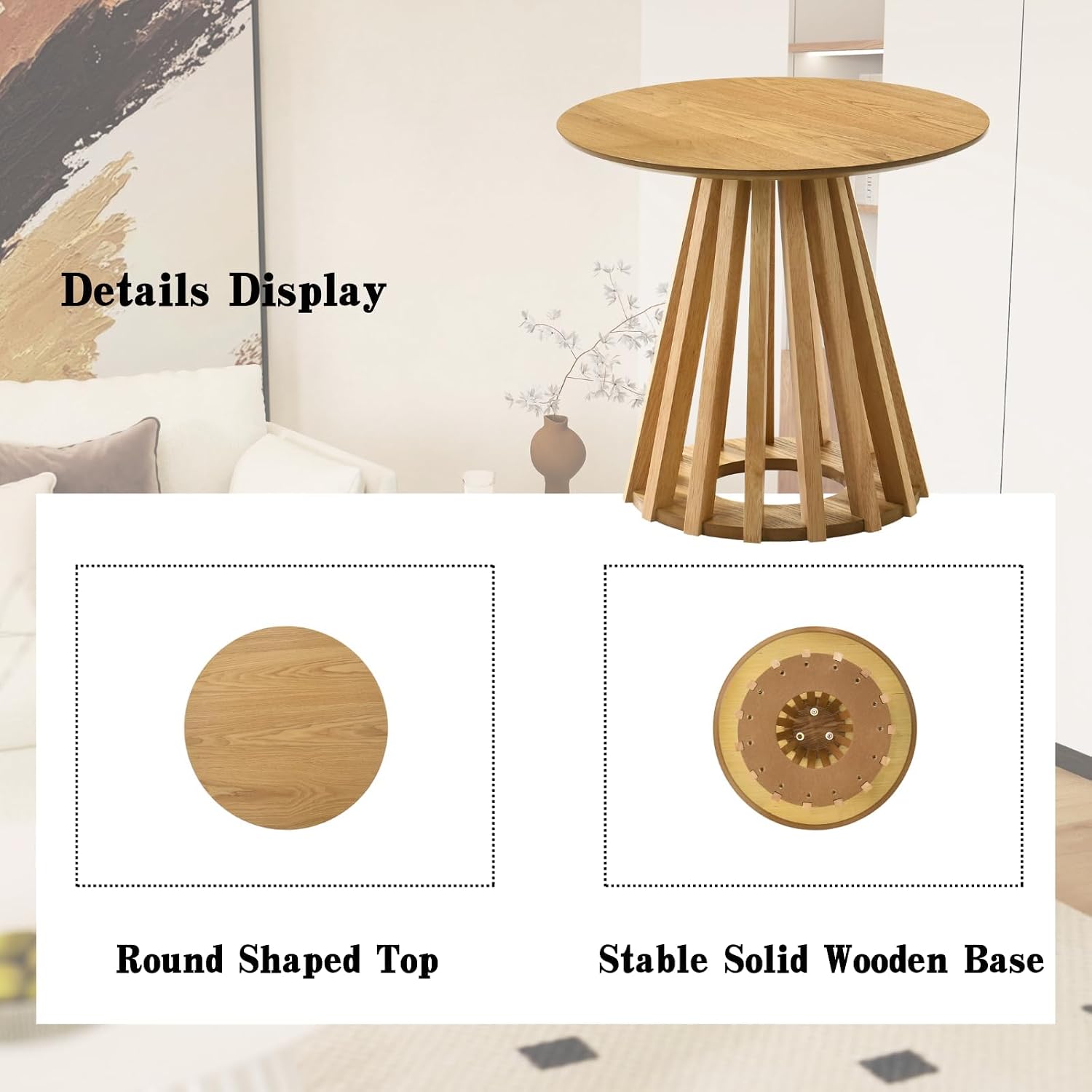 DUOMAY Modern Solid Round Side Table with Geometric Base, Natural Wood Accent End Table Center Table for Living Room, Bedroom, Lounge, Office, Log Color
