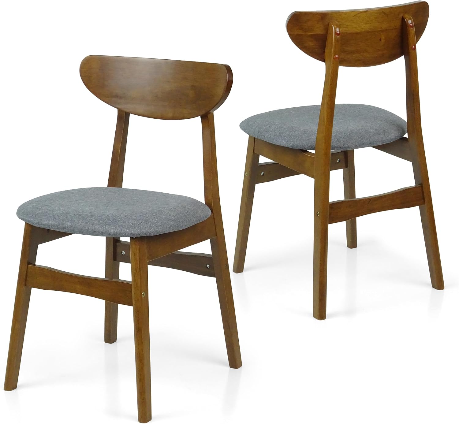 Set of 3 Dining Kitchen Round Table and 2 Yumiko Side Chairs Solid Wood w/Padded Seat Medium Brown