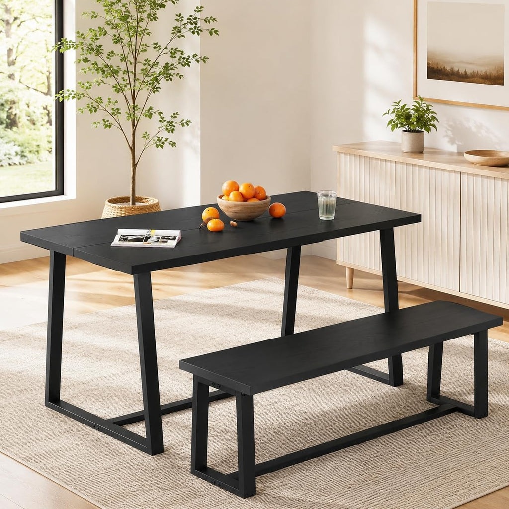 NAFORT Dining Bench, Solid Wood Entryway Bench, Heavy-Duty Outdoor Bench, Modern Dining Table Bench, Bedroom Bench, Living Room Bench, Waterproof Surface, Easy Assembly, Black